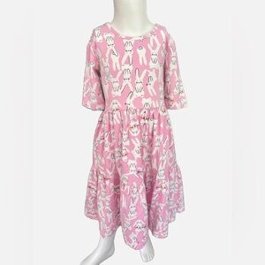 Hanna Anderson Easter bunny dress girls size 8 rabbit 130cm pink white